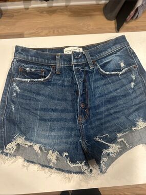 Abercrombie & Fitch Distressed Blue Denim High Rise Mom Short